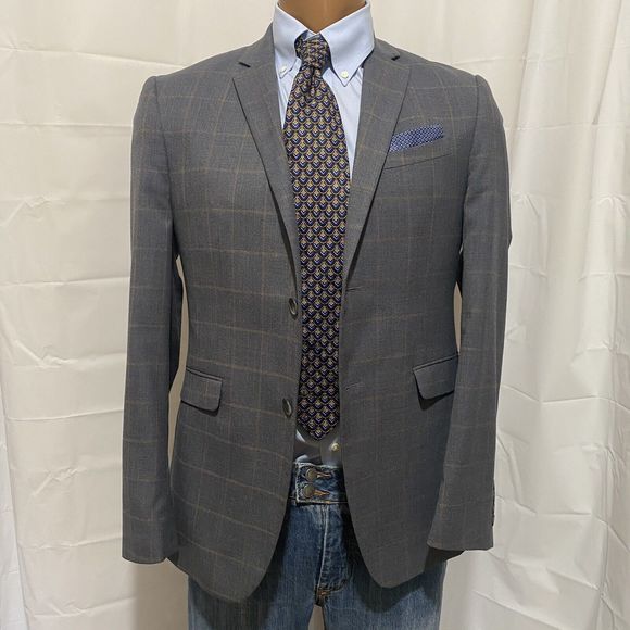 Penguin Men's Blazer 38S* Gray‎ Windowpane Wool Blend Sport Coat - Picture 2 of 12